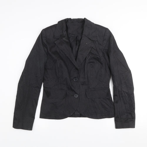 New Look Women's Black Pinstripe Blazer Jacket Size 12 Lined Cotton Workwear
