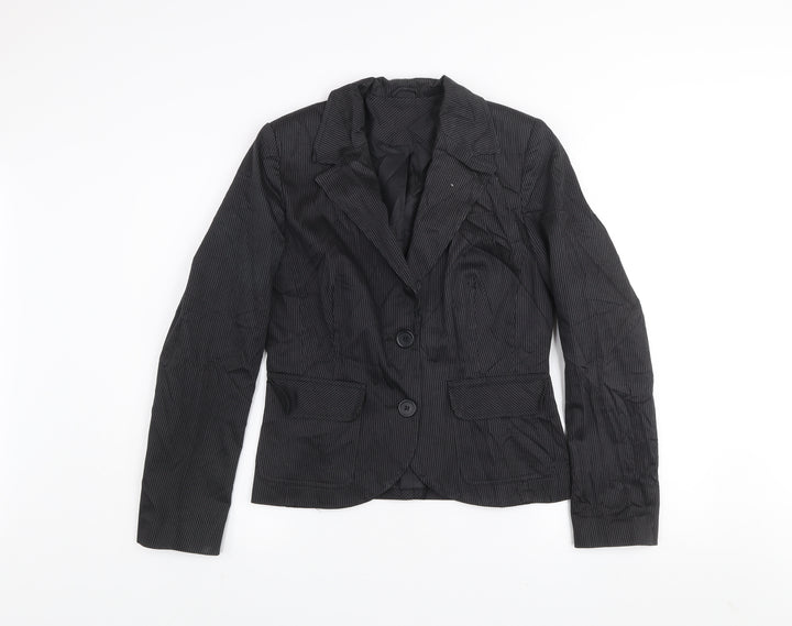 New Look Women's Black Pinstripe Blazer Jacket Size 12 Lined Cotton Workwear
