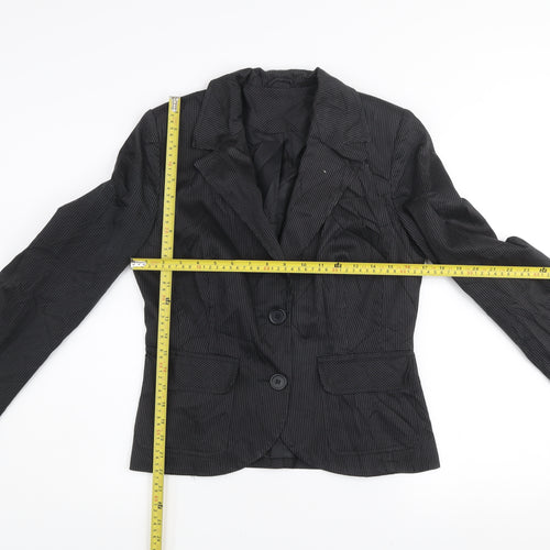 New Look Women's Black Pinstripe Blazer Jacket Size 12 Lined Cotton Workwear