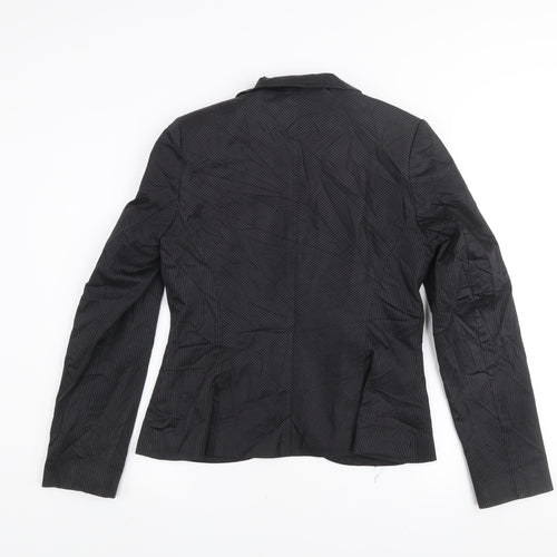 New Look Women's Black Pinstripe Blazer Jacket Size 12 Lined Cotton Workwear