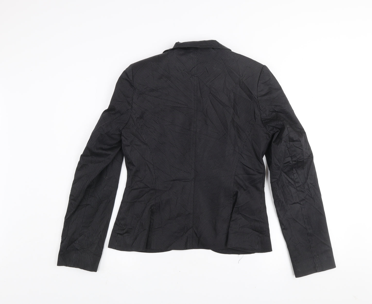 New Look Women's Black Pinstripe Blazer Jacket Size 12 Lined Cotton Workwear