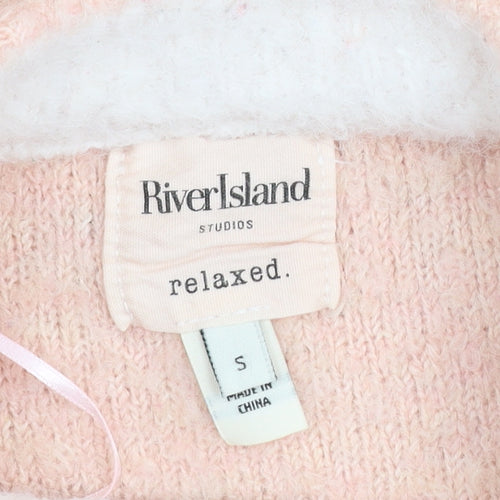 River Island Women Pink Mock Neck Relaxed Fit Long Sleeve Jumper Size S