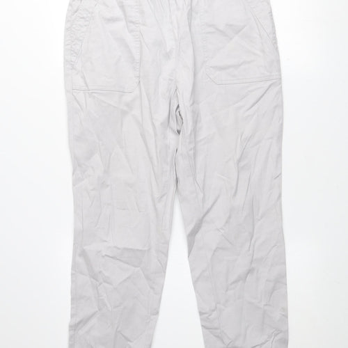 Dunnes Women Grey Cropped Cotton Trousers Size 12 Elastic Waist