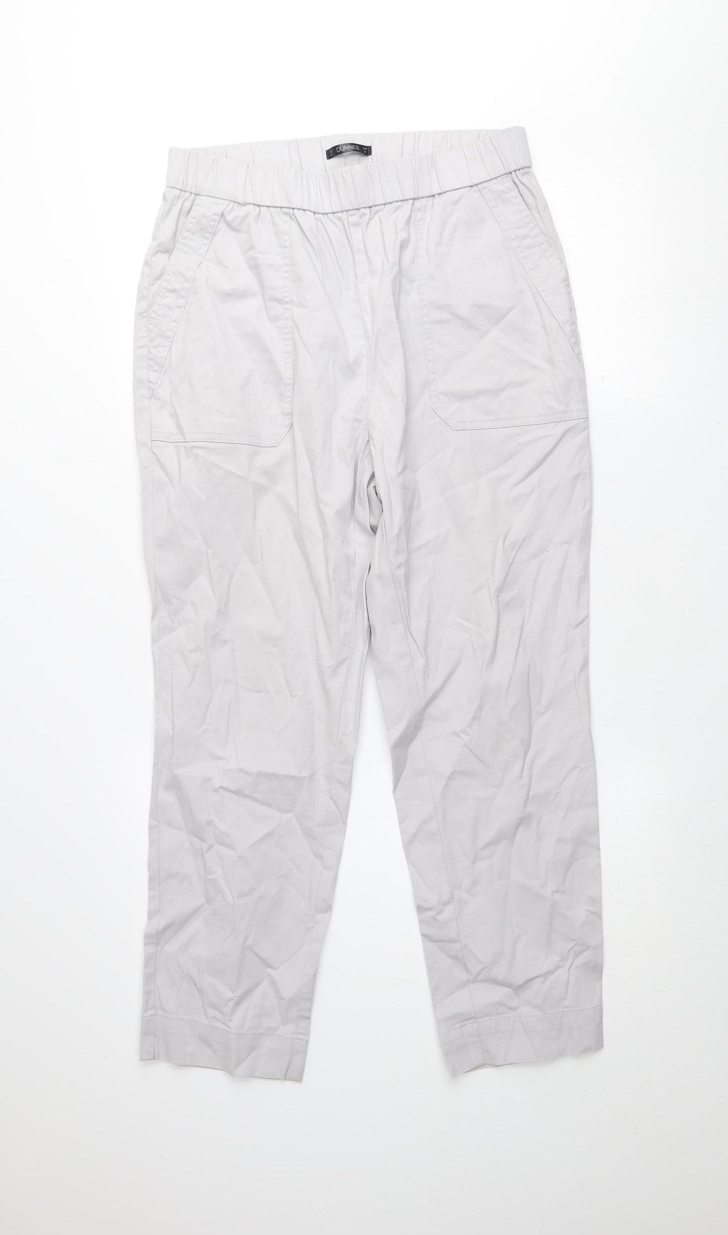 Dunnes Women Grey Cropped Cotton Trousers Size 12 Elastic Waist