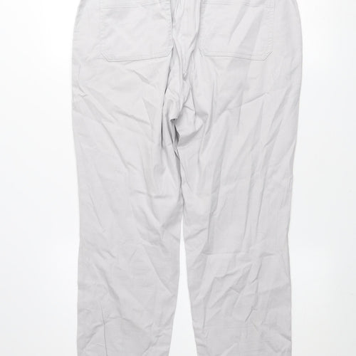 Dunnes Women Grey Cropped Cotton Trousers Size 12 Elastic Waist