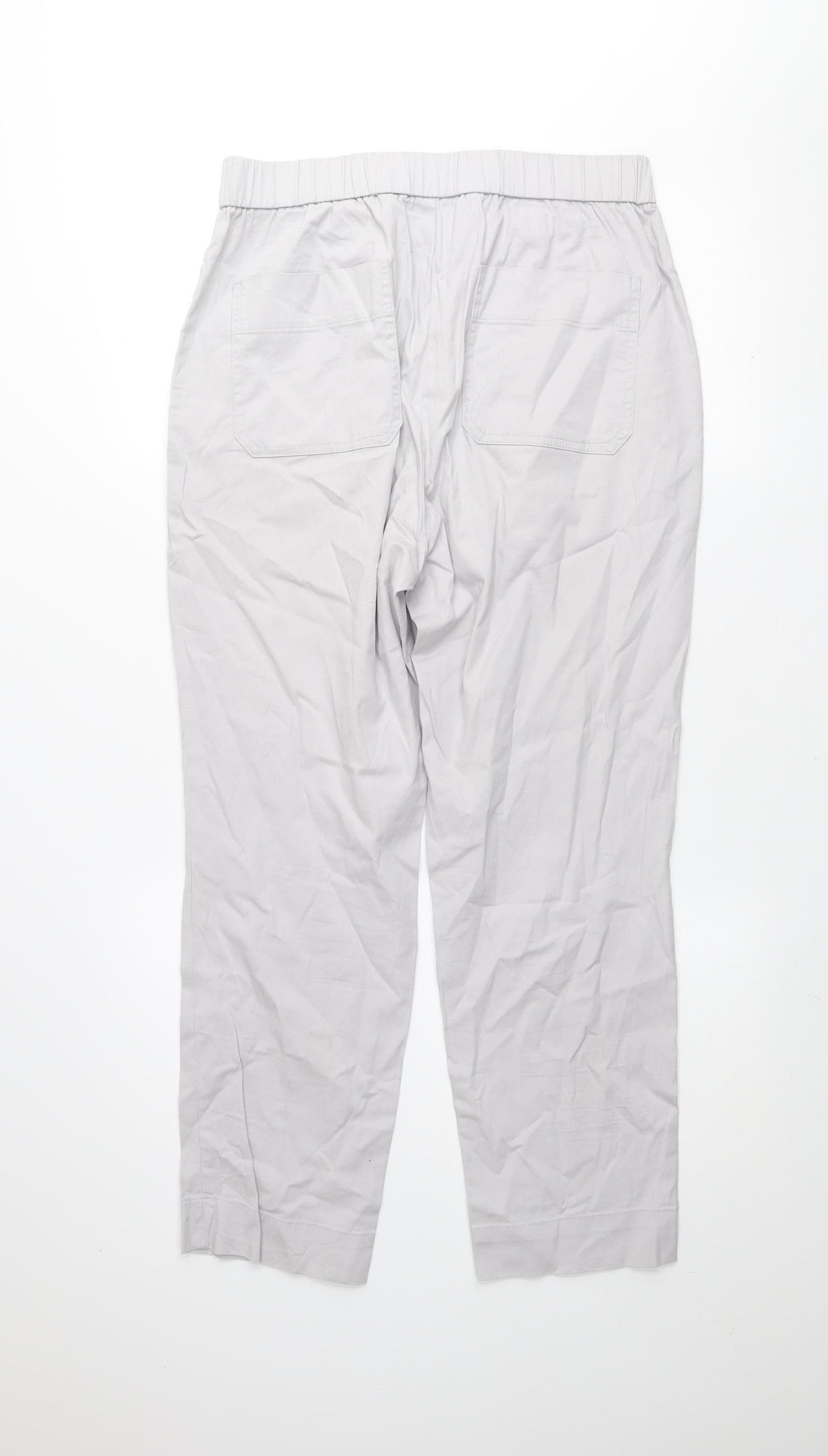 Dunnes Women Grey Cropped Cotton Trousers Size 12 Elastic Waist