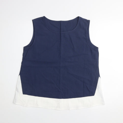 Emery Rose Women's Blue White Colourblock Cotton Sleeveless Tank Top Size M