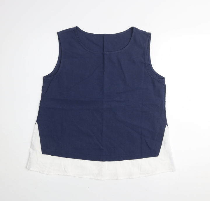Emery Rose Women's Blue White Colourblock Cotton Sleeveless Tank Top Size M