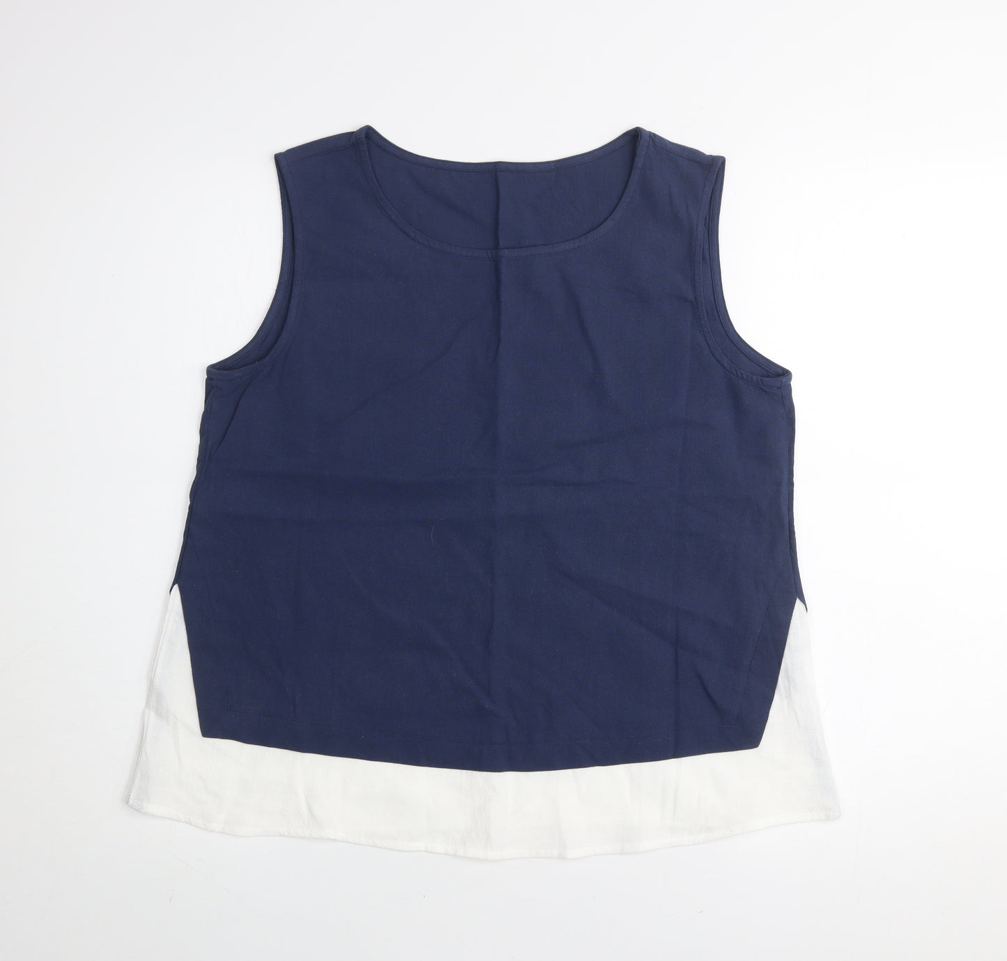 Emery Rose Women's Blue White Colourblock Cotton Sleeveless Tank Top Size M