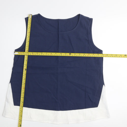 Emery Rose Women's Blue White Colourblock Cotton Sleeveless Tank Top Size M