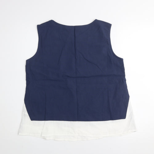 Emery Rose Women's Blue White Colourblock Cotton Sleeveless Tank Top Size M