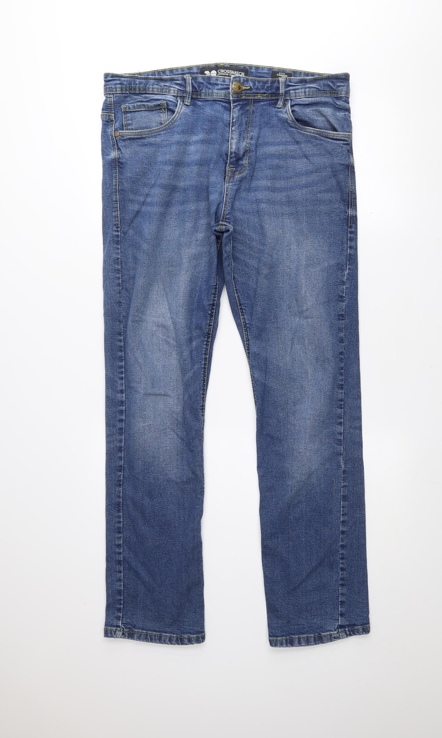 Crosshatch Men's Blue Straight Denim Jeans Size 34R Cotton Blend