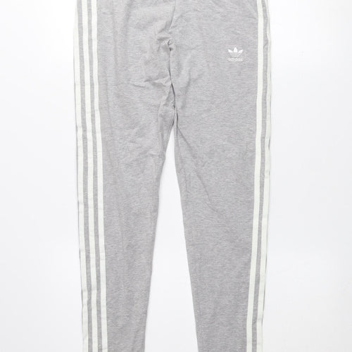 Adidas Women's Grey Cotton Stretch Side Stripe Leggings Size 16