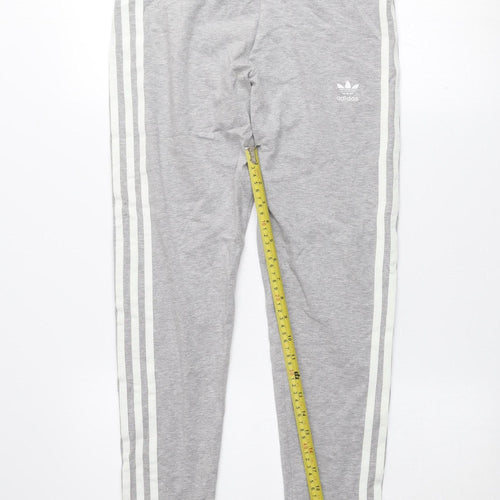 Adidas Women's Grey Cotton Stretch Side Stripe Leggings Size 16
