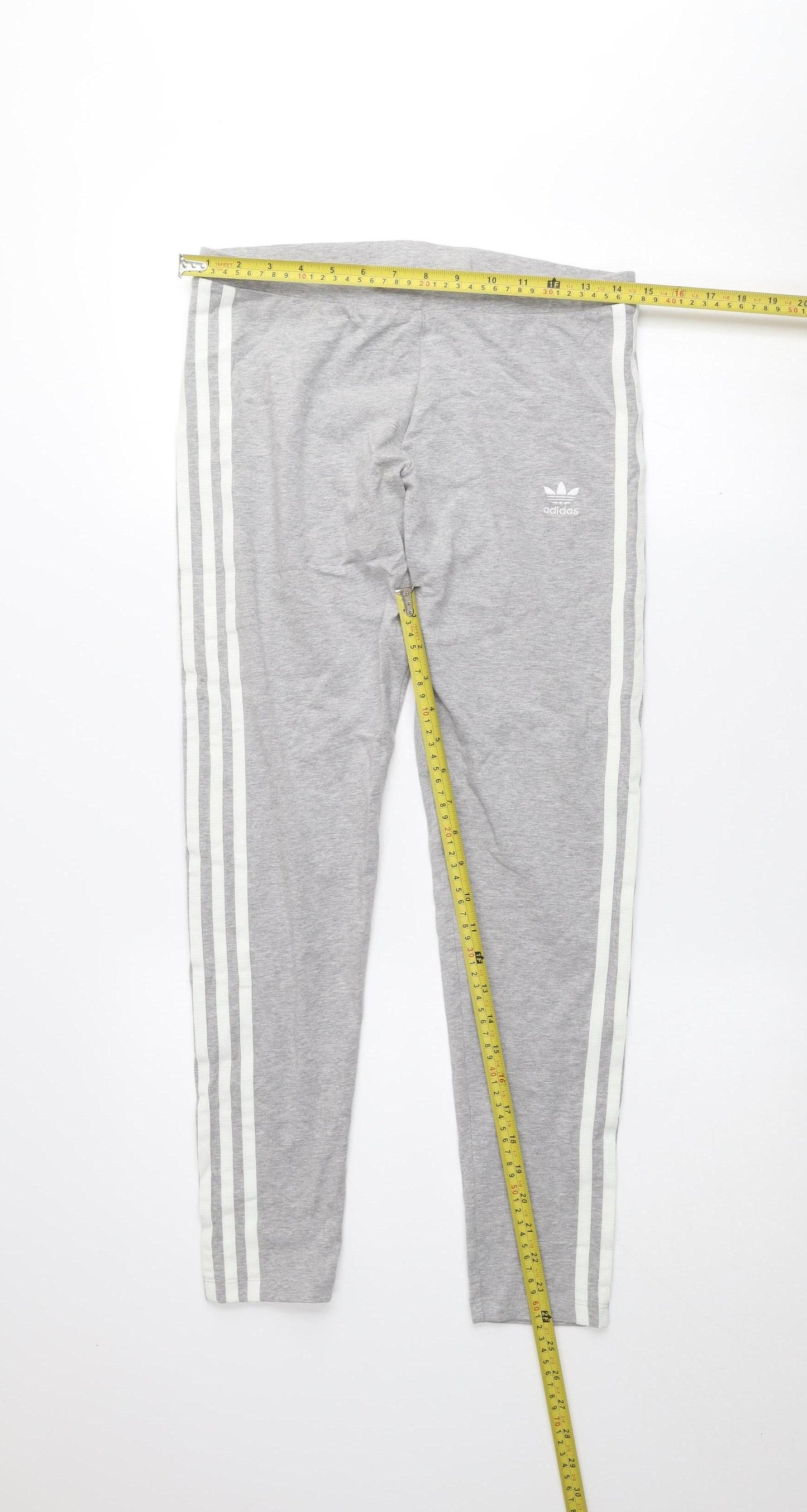 Adidas Women's Grey Cotton Stretch Side Stripe Leggings Size 16