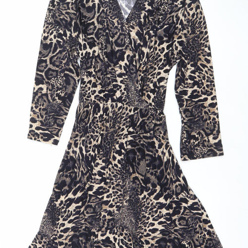 J'aime La Vie Women’s Beige Leopard Print Wrap Dress Size 12