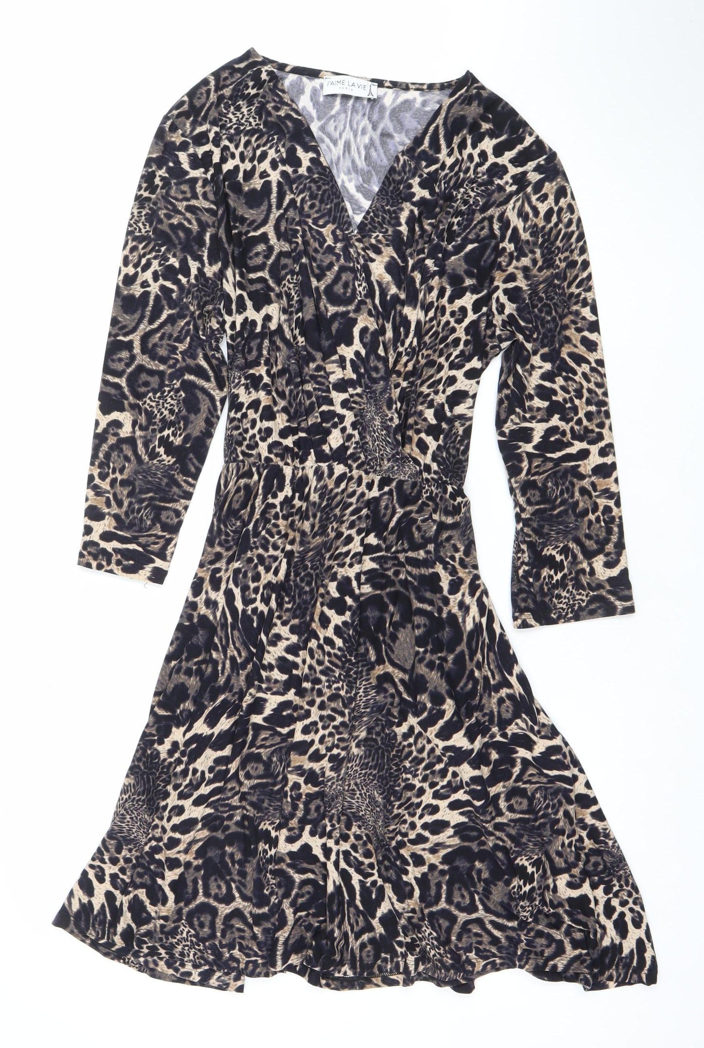 J'aime La Vie Women’s Beige Leopard Print Wrap Dress Size 12