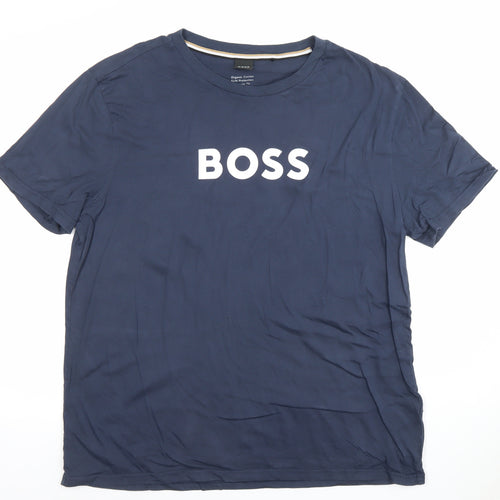 Hugo Boss Men's Blue Organic Cotton Regular Fit Logo T-Shirt XL
