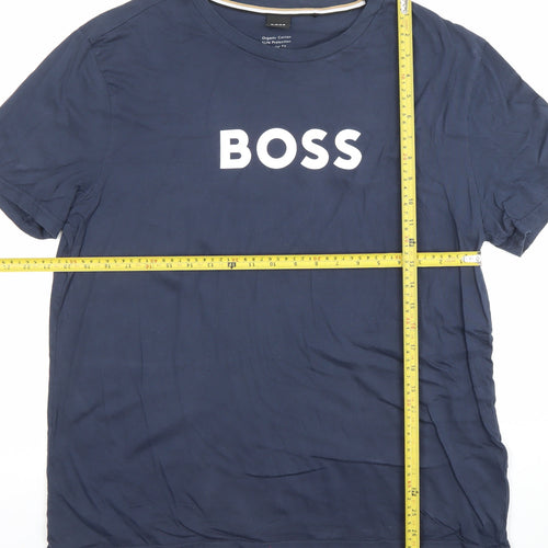 Hugo Boss Men's Blue Organic Cotton Regular Fit Logo T-Shirt XL