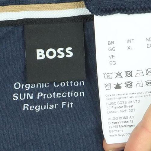 Hugo Boss Men's Blue Organic Cotton Regular Fit Logo T-Shirt XL