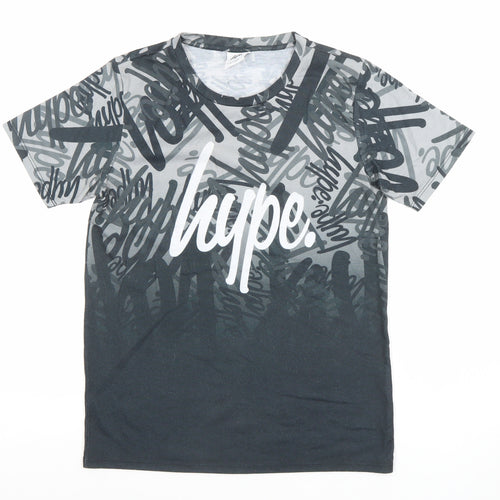 Hype Boys Black Graphic Logo T-Shirt 13 Years Short Sleeve Polyester