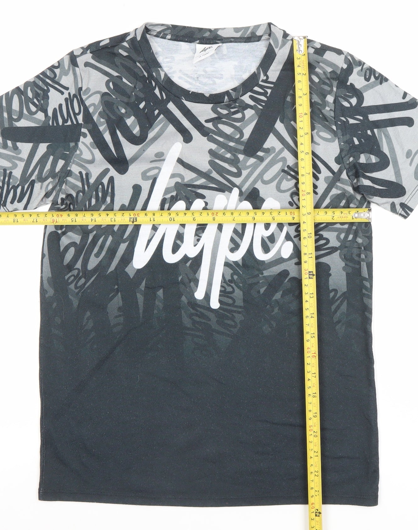 Hype Boys Black Graphic Logo T-Shirt 13 Years Short Sleeve Polyester