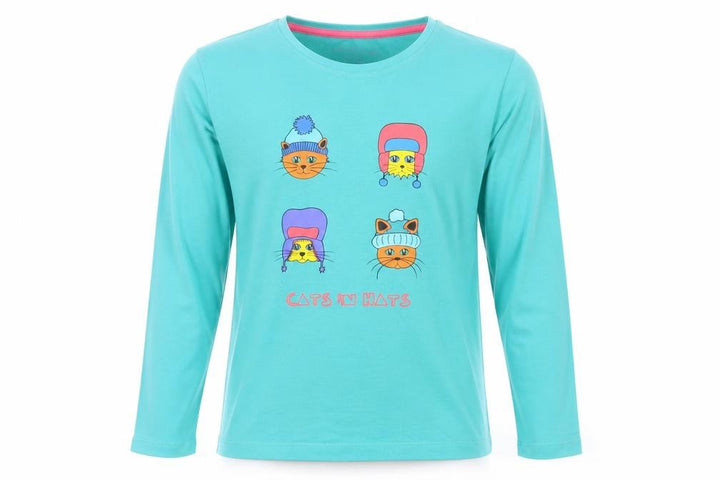 Mountain Warehouse Boys Blue Long Sleeve Cats in Hats T-Shirt 11-12 Years