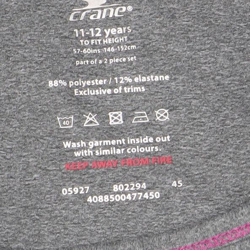 Crane Girls Grey Long Sleeve Active Sports T-Shirt 11-12 Years Lightweight Stretch
