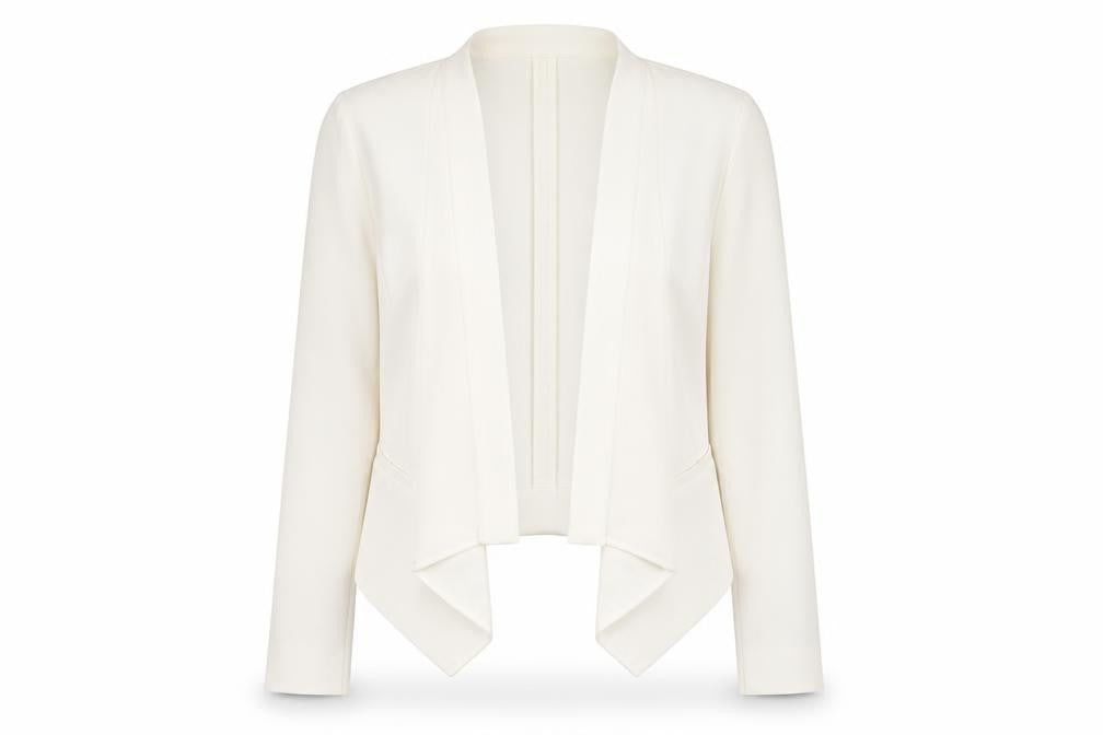 Front view of Yessica Women Ivory Cropped Blazer Jacket, size 12, Elegant Tailored