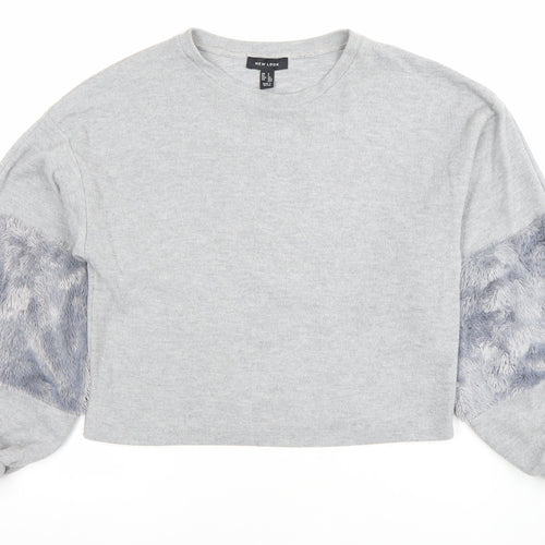 New Look Women Grey Faux Fur Sleeve Sweatshirt Size S