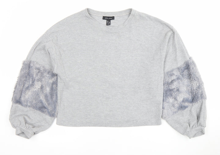 New Look Women Grey Faux Fur Sleeve Sweatshirt Size S