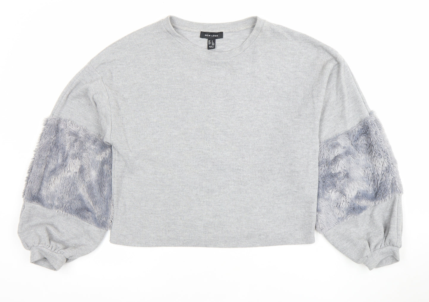 New Look Women Grey Faux Fur Sleeve Sweatshirt Size S