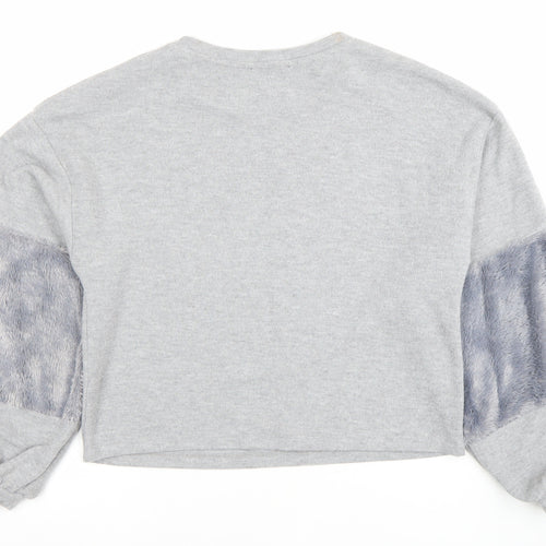 New Look Women Grey Faux Fur Sleeve Sweatshirt Size S