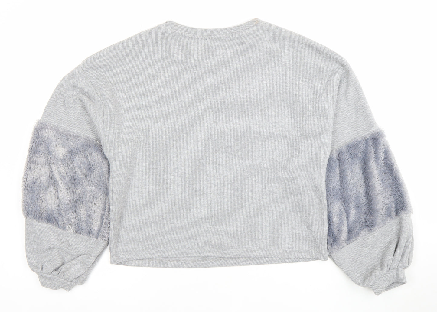 New Look Women Grey Faux Fur Sleeve Sweatshirt Size S