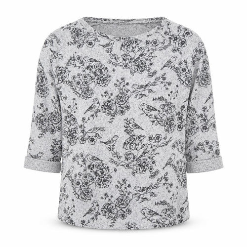 New Look Women's Grey Floral Bird Print 3/4 Sleeve Pullover Jumper Size 10