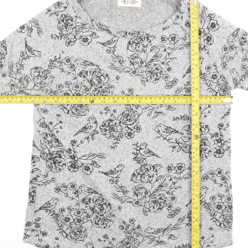 New Look Women's Grey Floral Bird Print 3/4 Sleeve Pullover Jumper Size 10