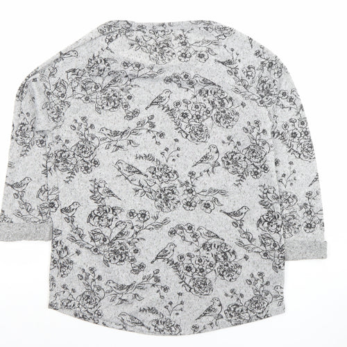 New Look Women's Grey Floral Bird Print 3/4 Sleeve Pullover Jumper Size 10