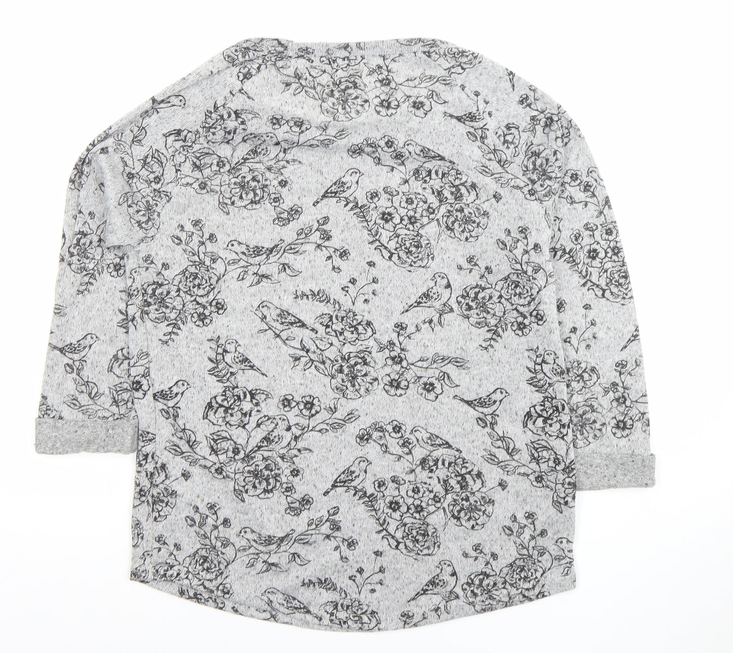 New Look Women's Grey Floral Bird Print 3/4 Sleeve Pullover Jumper Size 10