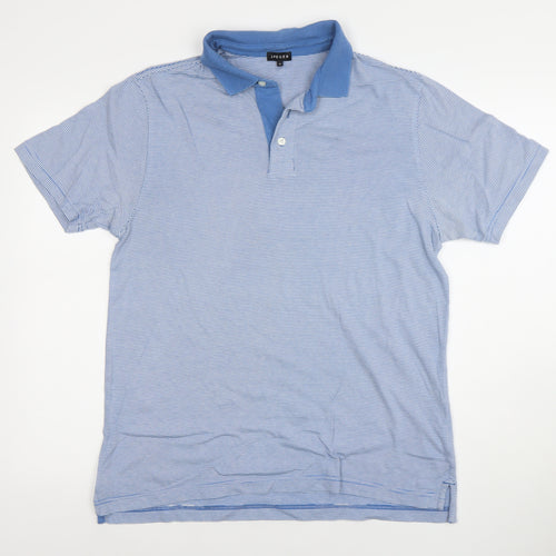 Jaeger Men's Blue Striped Cotton Polo Shirt Size M