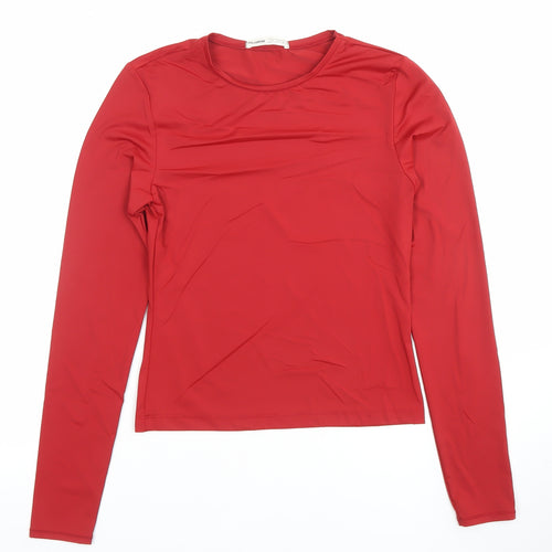 Pull&Bear Women's Red Slim Fit Long Sleeve Basic T-Shirt M