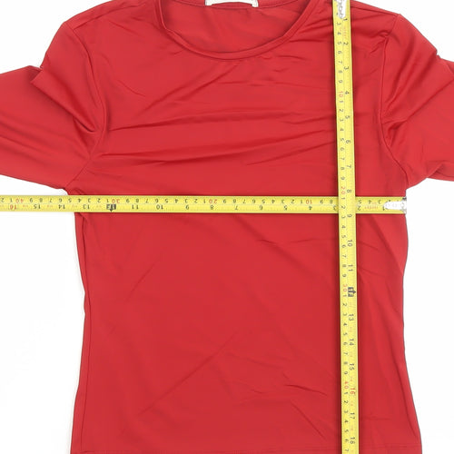 Pull&Bear Women's Red Slim Fit Long Sleeve Basic T-Shirt M