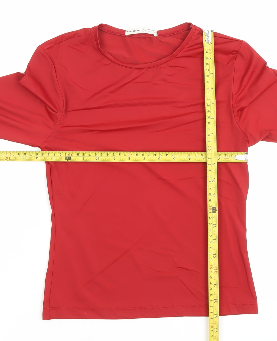Pull&Bear Women's Red Slim Fit Long Sleeve Basic T-Shirt M