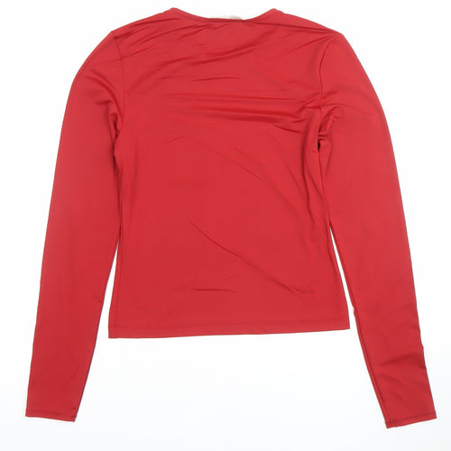 Pull&Bear Women's Red Slim Fit Long Sleeve Basic T-Shirt M