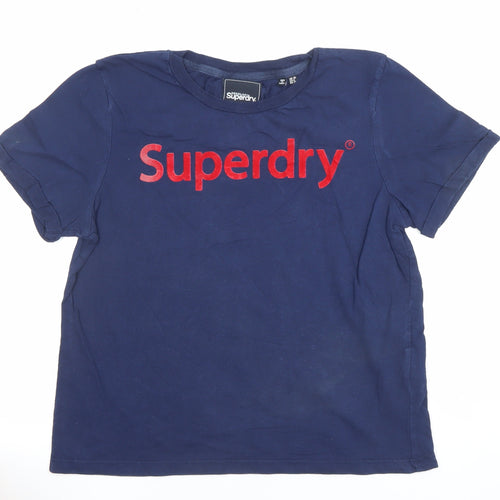 Superdry Womens Blue Embroidered Logo Cotton T-Shirt Size 10