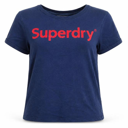 Superdry Womens Blue Embroidered Logo Cotton T-Shirt Size 10