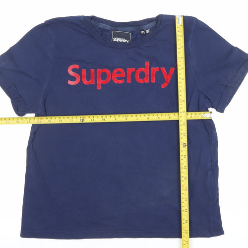 Superdry Womens Blue Embroidered Logo Cotton T-Shirt Size 10