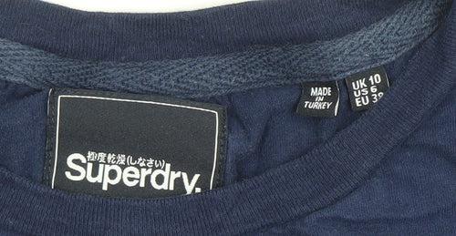 Superdry Womens Blue Embroidered Logo Cotton T-Shirt Size 10