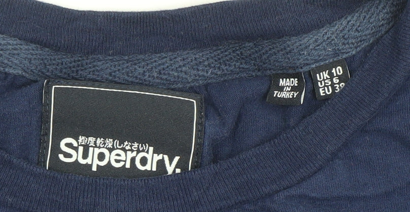 Superdry Womens Blue Embroidered Logo Cotton T-Shirt Size 10