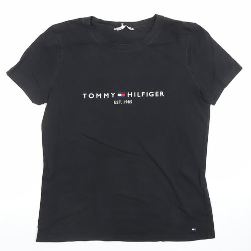 Tommy Hilfiger Men Black Small Logo Cotton Stretch T-Shirt