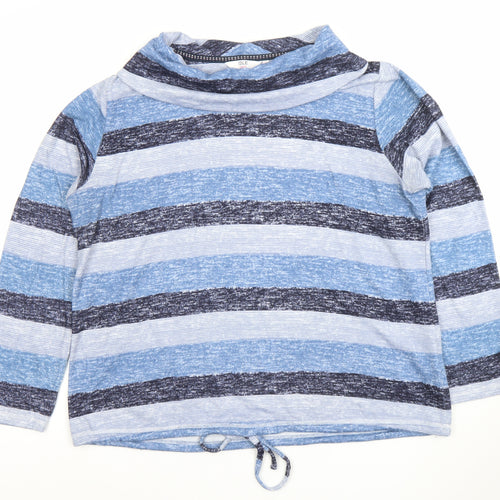 Isle Womens Blue Striped Cowl Neck Long Sleeve T-Shirt Size L